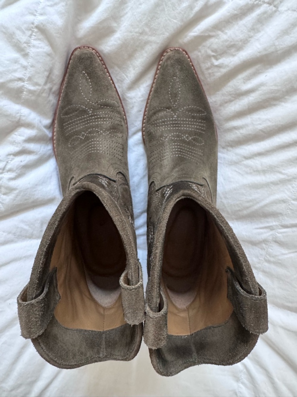 ba&sh Suede Pointed Ankle Booties in Taupe Gray